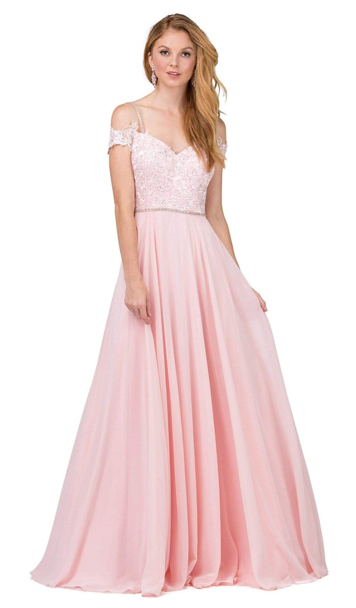 Dancing Queen - 2327 Embellished Off-Shoulder A-line Gown Special Occasion Dress XS / Blush
