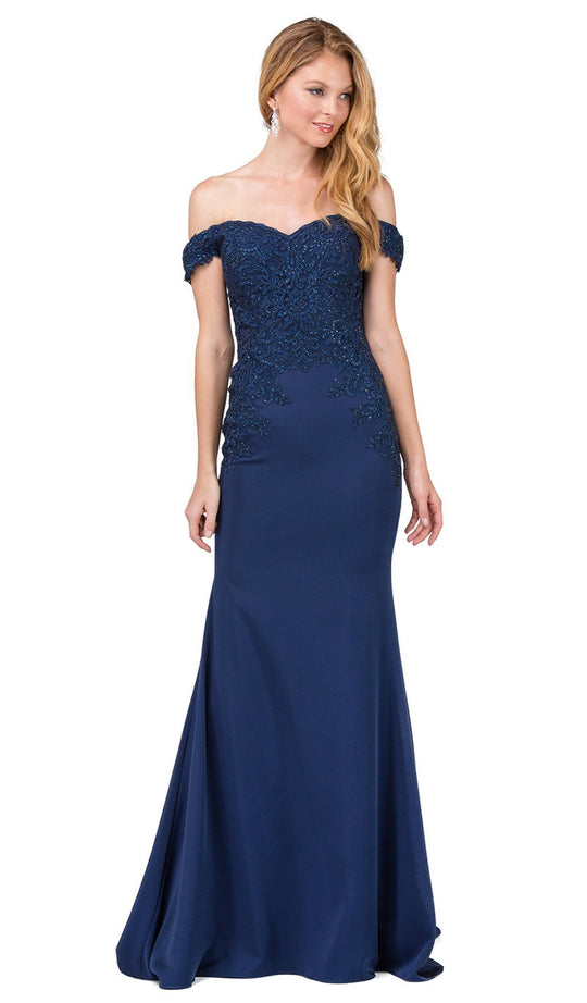 Dancing Queen - 2409 Beaded Lace Off The Shoulder Sheath Prom Dress