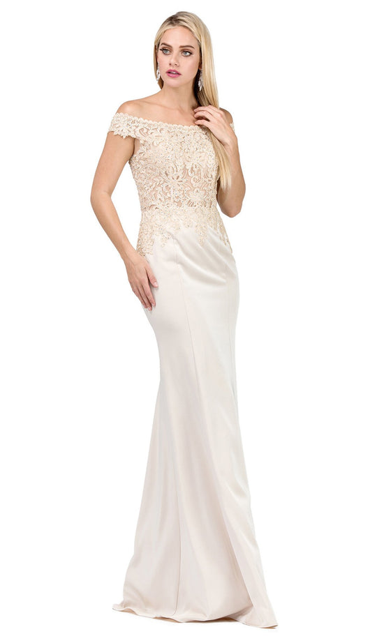 Dancing Queen - 2440 Adorned Illusion Off Shoulder Prom Gown