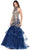 Dancing Queen - 2447 Gold Applique Halter Tiered Mermaid Prom Dress Prom Dresses XS / Navy