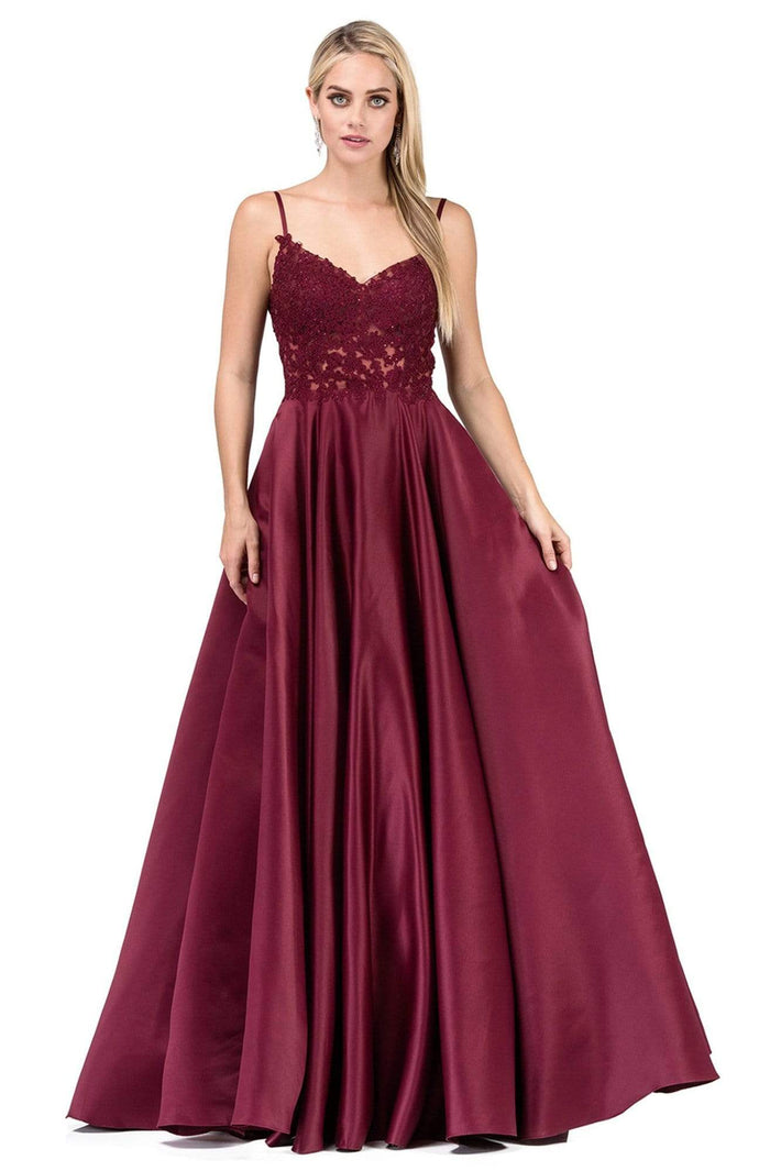 Dancing Queen - 2459 Lace Appliqued Long Prom Gown Prom Dresses XS / Wine