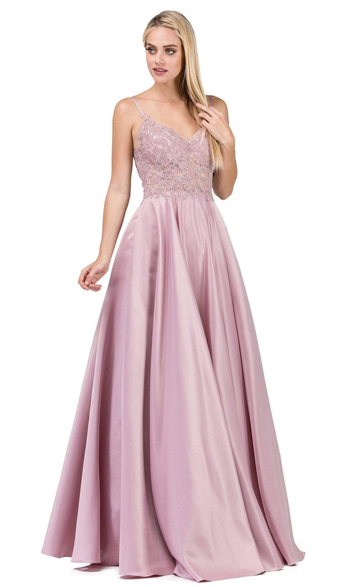 Dancing Queen - 2459A Jewel Appliqued Spaghetti Strapped A-Line Gown Special Occasion Dress XS / Dusty Pink