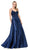 Dancing Queen - 2459A Jewel Appliqued Spaghetti Strapped A-Line Gown Special Occasion Dress XS / Navy