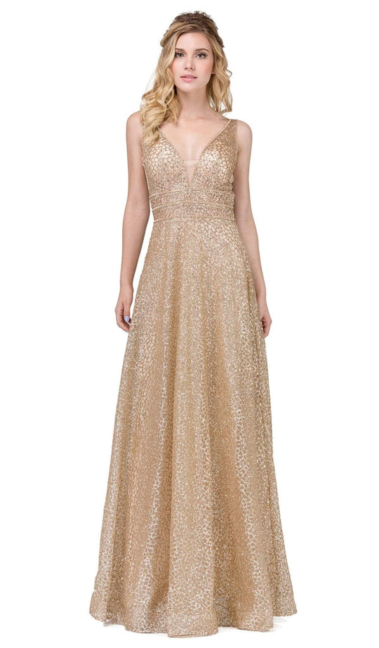 Dancing Queen - 2488 V Neckline Sleeveless Illusion Panel A-Line Gown