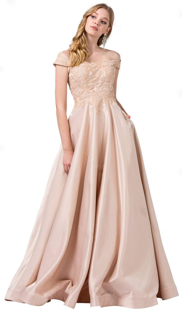 Dancing Queen - 2495 Scalloped Off Shoulder A-Line Gown Special Occasion Dress XS / Champagne