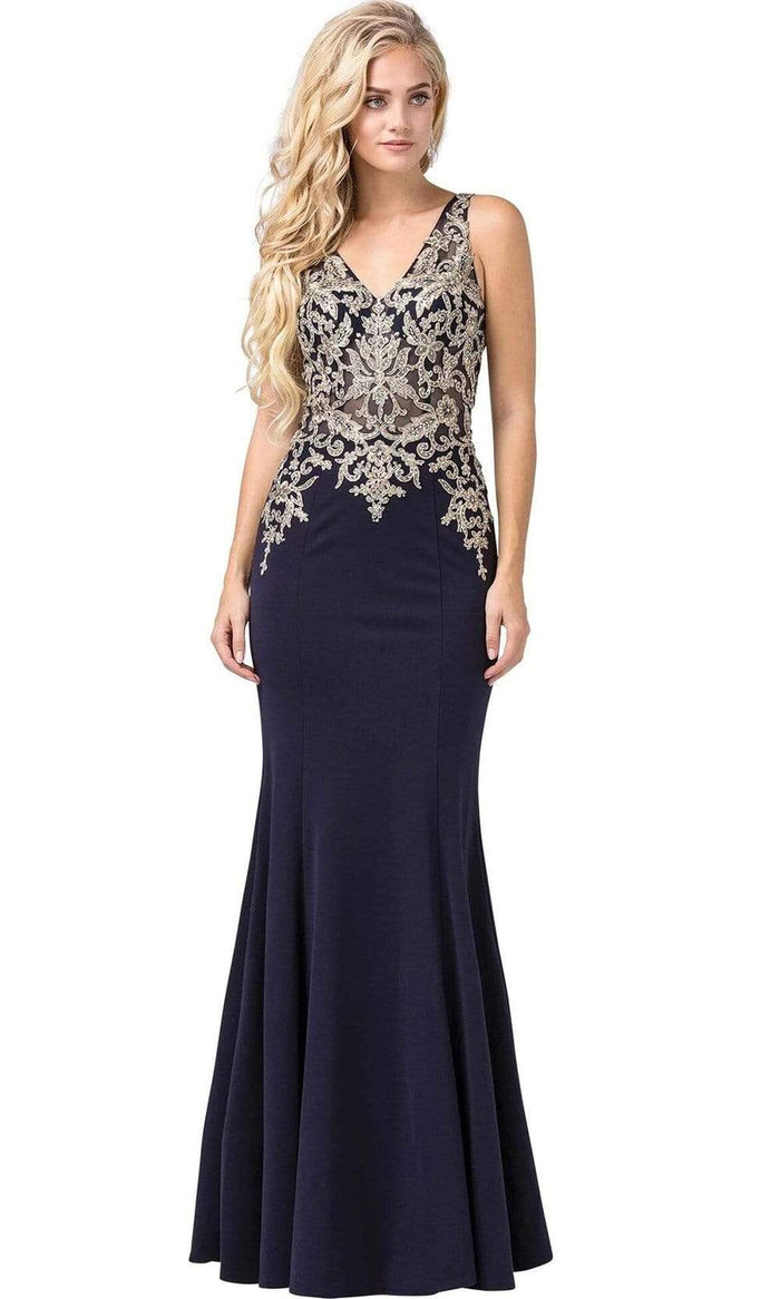 Dancing Queen - 2496 Sleeveless Embroidered V-neck Trumpet Dress Special Occasion Dress XS / Navy