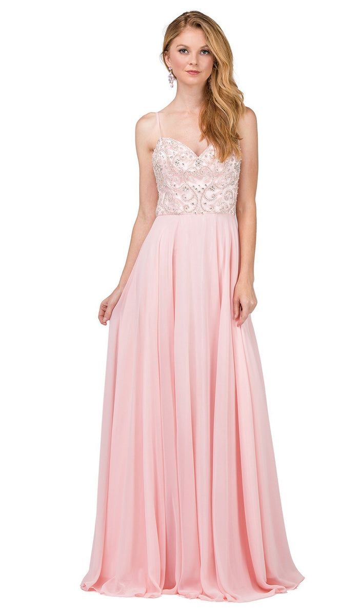 Dancing Queen - 2503 Beaded Sweetheart Sleeveless Prom Dress Special Occasion Dress XS / Blush