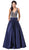 Dancing Queen - 2512  Intricate Beaded Ladder Banded Plunge Gown Special Occasion Dress XS / Navy