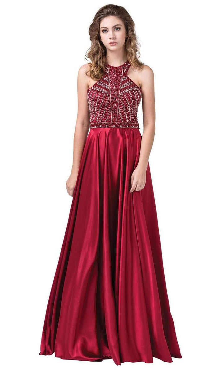 Dancing Queen - 2518 Embellished Halter A-line Gown Special Occasion Dress XS / Burgundy