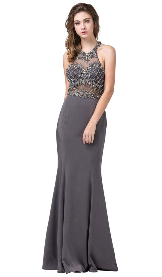 Dancing Queen - 2521 Embellished Halter Trumpet Dress