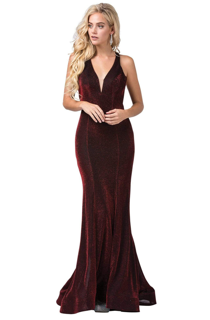 Dancing Queen - 2522 Bead-Trimmed Cutout Back Trumpet Gown Prom Dresses XS / Burgundy