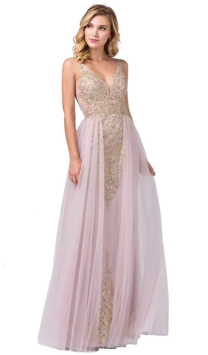 Dancing Queen - 2525 Gilt-Appliqued Illusion Overskirt Gown Prom Dresses XS / Dusty Pink