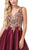 Dancing Queen - 2533 Gold Lace Embellished Sleeveless V Neck Satin A-Line Gown - 1 pc Burgundy In Size XL Available CCSALE XL / Burgundy