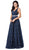 Dancing Queen - 2534 Glitter Mesh Sleeveless V-Neck Long A-Line Gown Special Occasion Dress XS / Navy
