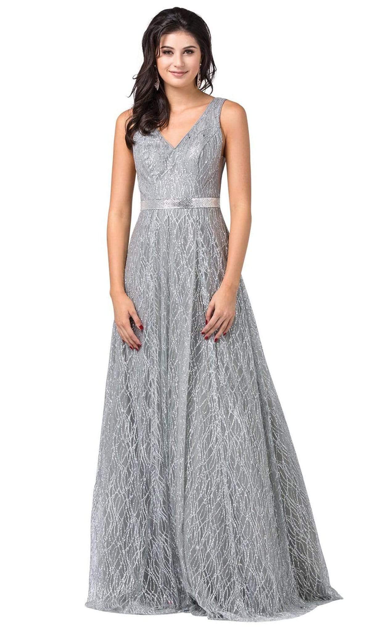 Dancing Queen - 2534 Glitter Mesh Sleeveless V-Neck Long A-Line Gown S / Silver - Shop Dancing Queen Dresses On Couture Candy at CoutureCandy.com Dancing Queen - 2534 Glitter Mesh Sleeveless V-Neck Long A-Line Gown S / Silver - Shop Dancing Queen Dresses On Couture Candy at CoutureCandy.com