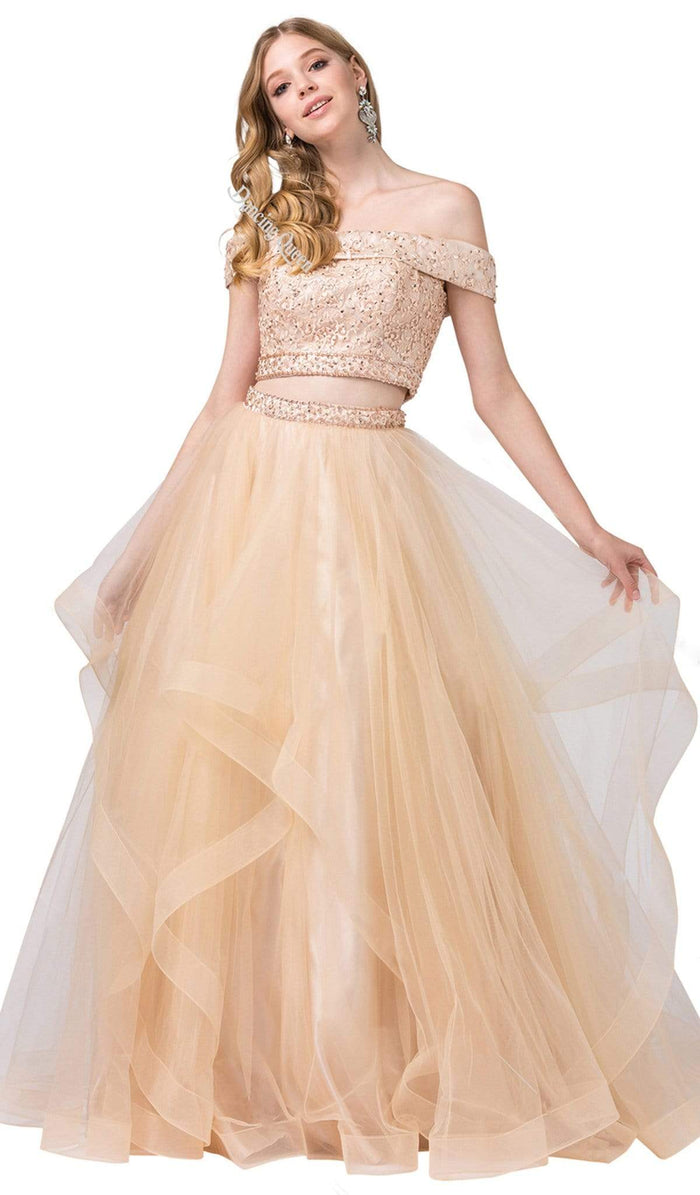 Dancing Queen - 2545 Embroidered Off Shoulder Two-Piece Gown Special Occasion Dress XS / Champagne