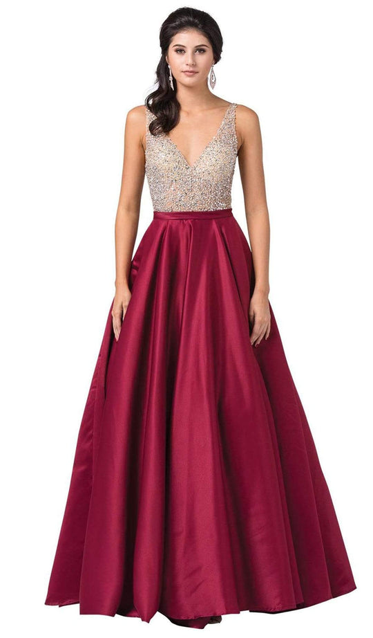 Dancing Queen - 2568 Embellished Plunging V-neck Ballgown