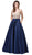 Dancing Queen - 2568 Embellished Plunging V-neck Ballgown Special Occasion Dress XS / Navy