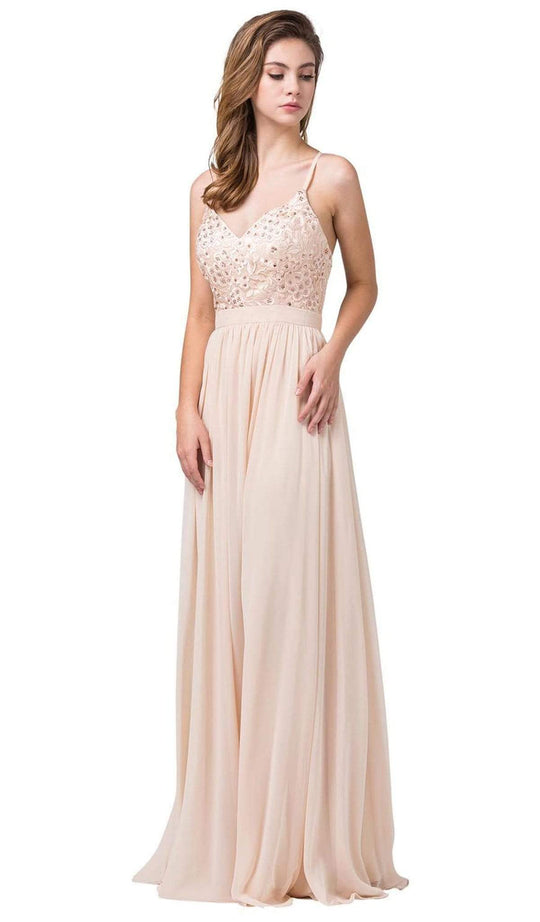 Dancing Queen - 2571 Embroidered V-neck Long A-line Dress