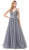 Dancing Queen - 2596 Illusion Plunging Neck Floral Applique Tulle Gown Special Occasion Dress XS / Silver