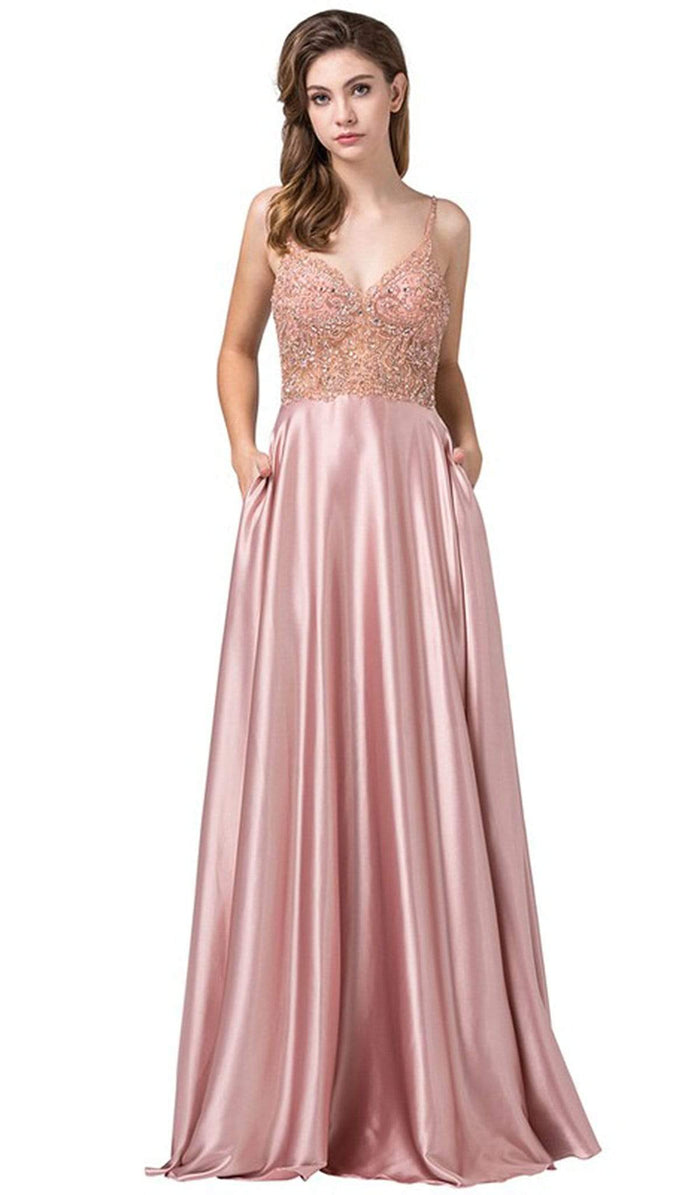 Dancing Queen - 2614 Embellished V-neck A-line Dress Special Occasion Dress XS / Rose Gold