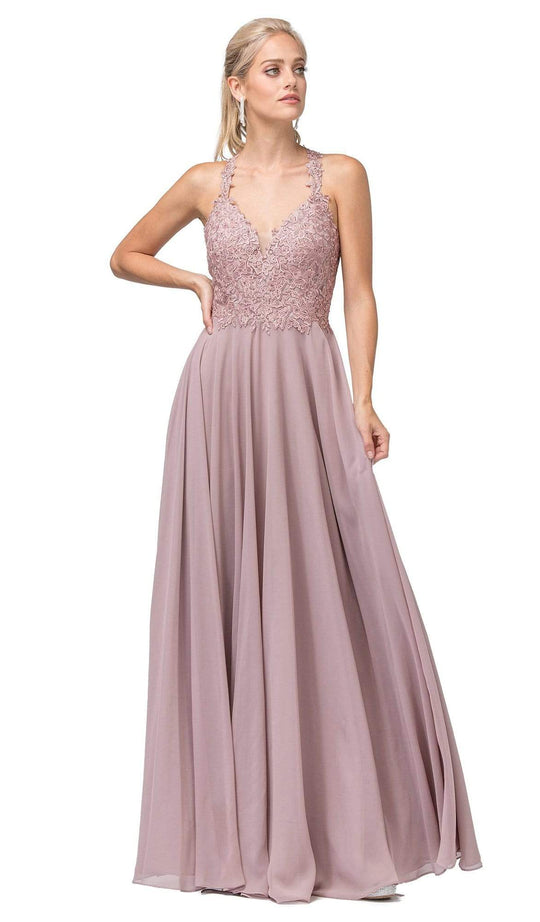 Dancing Queen - 2621 Embroidered Deep V-neck A-line Gown