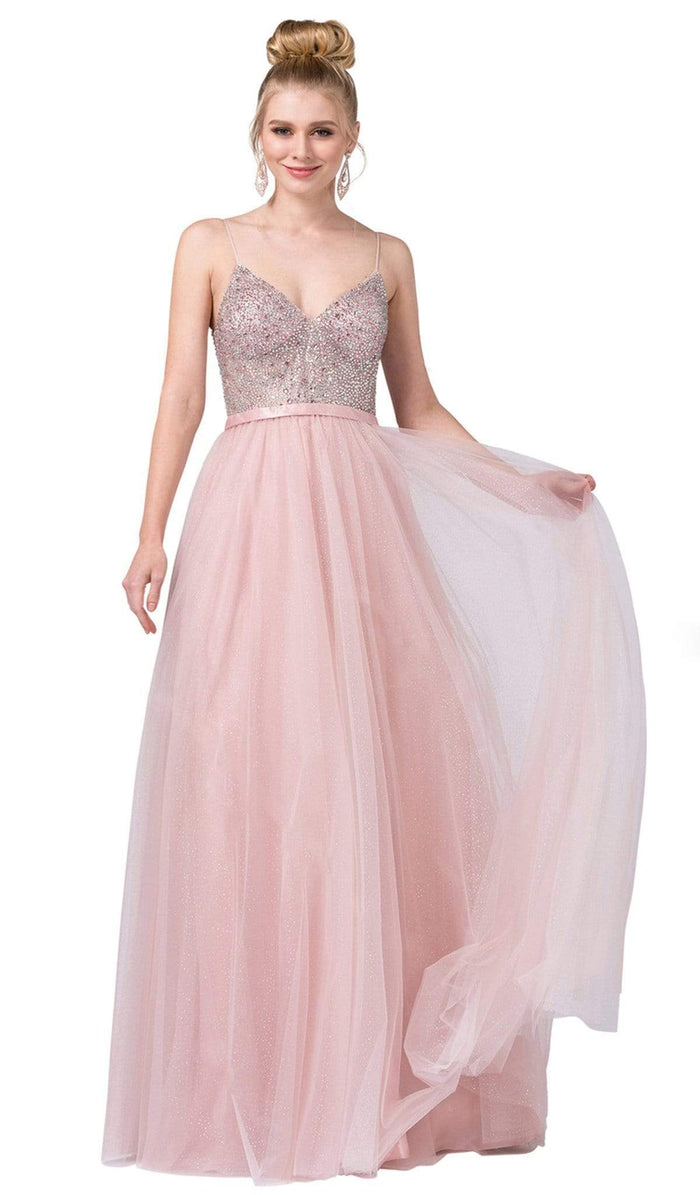 Dancing Queen - 2644 Jewel Studded Gossamer A-Line Gown Special Occasion Dress XS / Blush