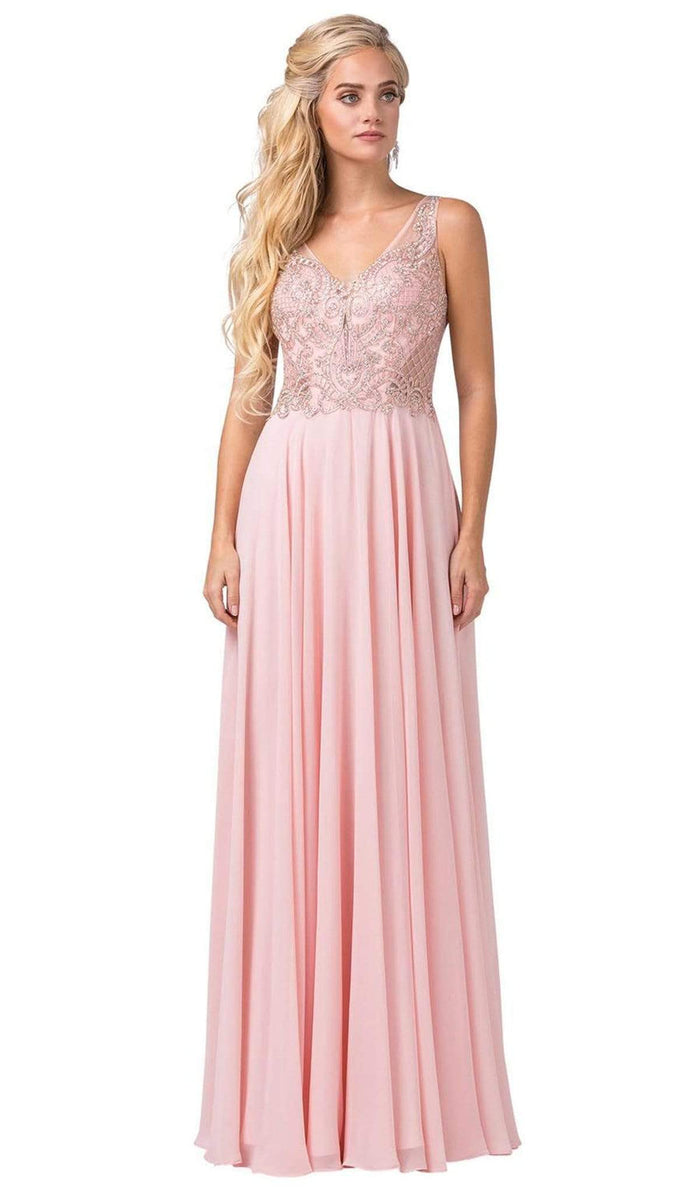 Dancing Queen - 2647 Embellished V-neck A-line Gown Special Occasion Dress XS / Blush