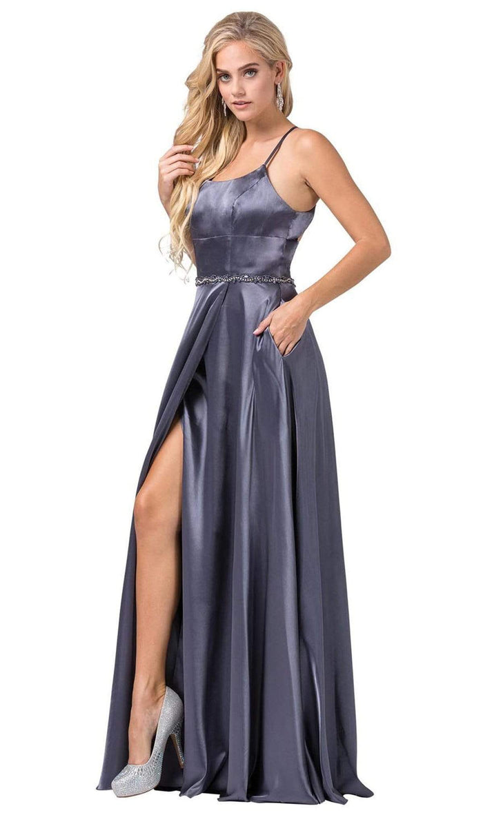 Dancing Queen - 2652 Scoop Neck Embellished A-line Dress Special Occasion Dress XS / Charcoal