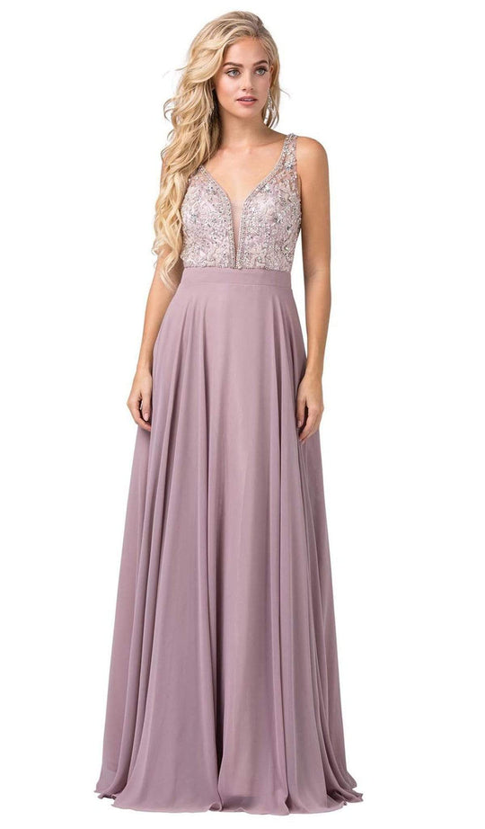 Dancing Queen - 2669 Bejeweled Sleeveless V Neck Low Scoop Back Gown