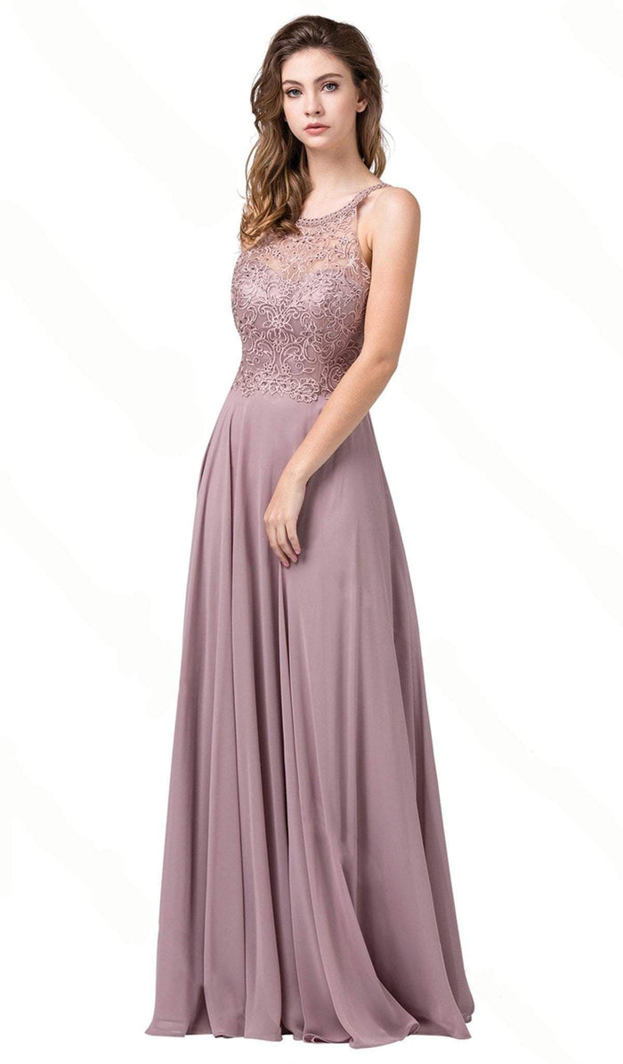 Dancing Queen - 2678 Beaded Halter A-Line Prom Dress Special Occasion Dress XS / Mocha