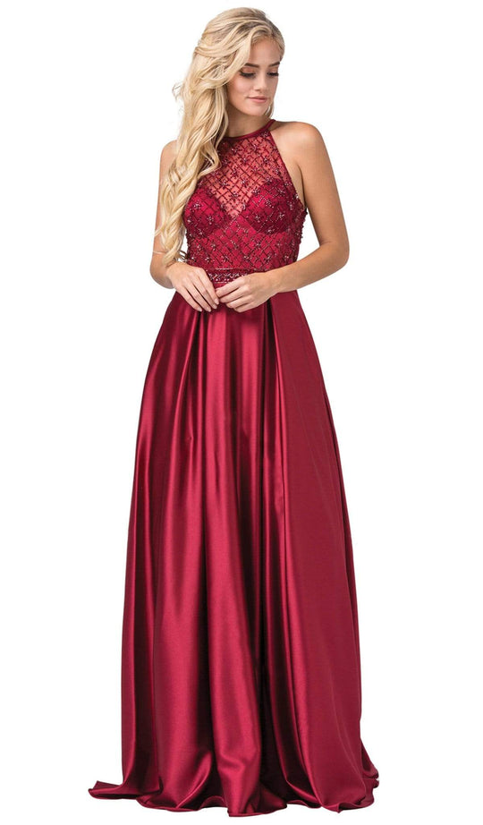 Dancing Queen - 2744 Embellished Halter Pleated A-line Gown