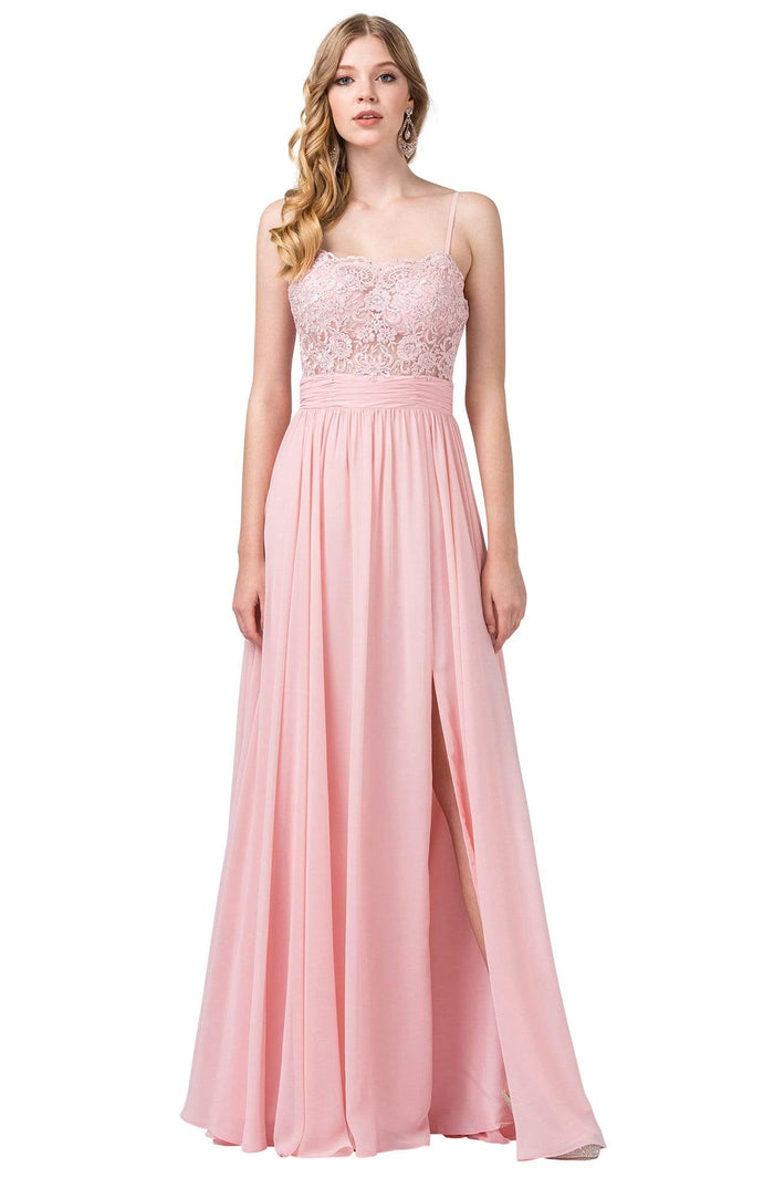 Dancing Queen - 2789 Beaded Lace Embroidery Square Neck A-Line Gown Bridesmaid Dresses XS / Blush