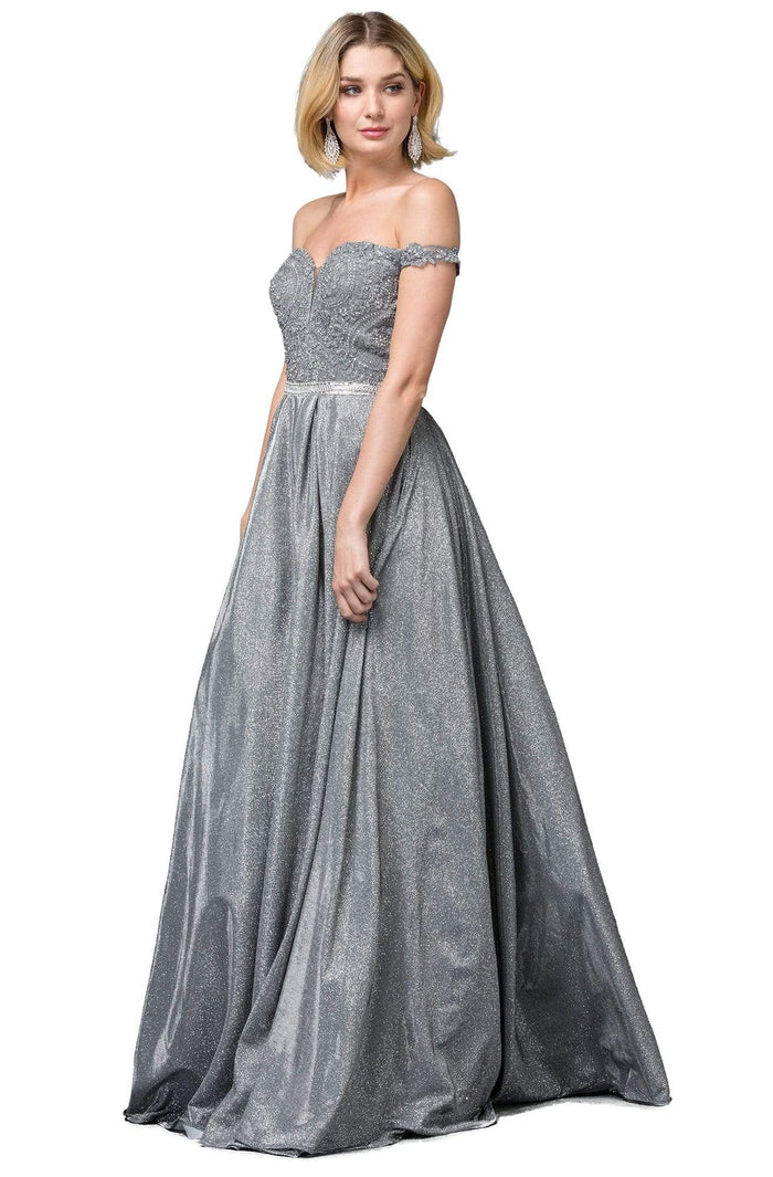 Dancing Queen - 2820 Beaded Off-Shoulder Pleated Ballgown Ball Gowns XS / Charcoal