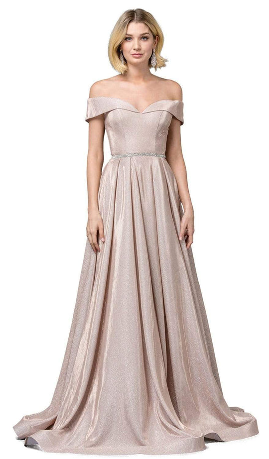 Dancing Queen - 2824 Iridescent Off Shoulder Gown with High Slit