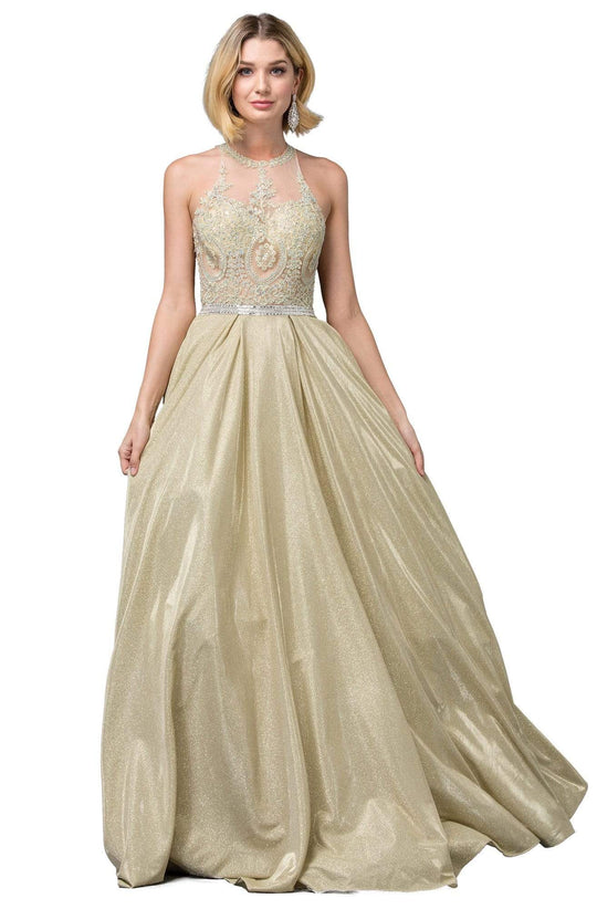 Dancing Queen - 2829 Embroidered Halter Neck Ballgown