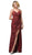 Dancing Queen - 2875 Pleated Surplice High Slit Metallic Dress Evening Dresses XS / Burgundy
