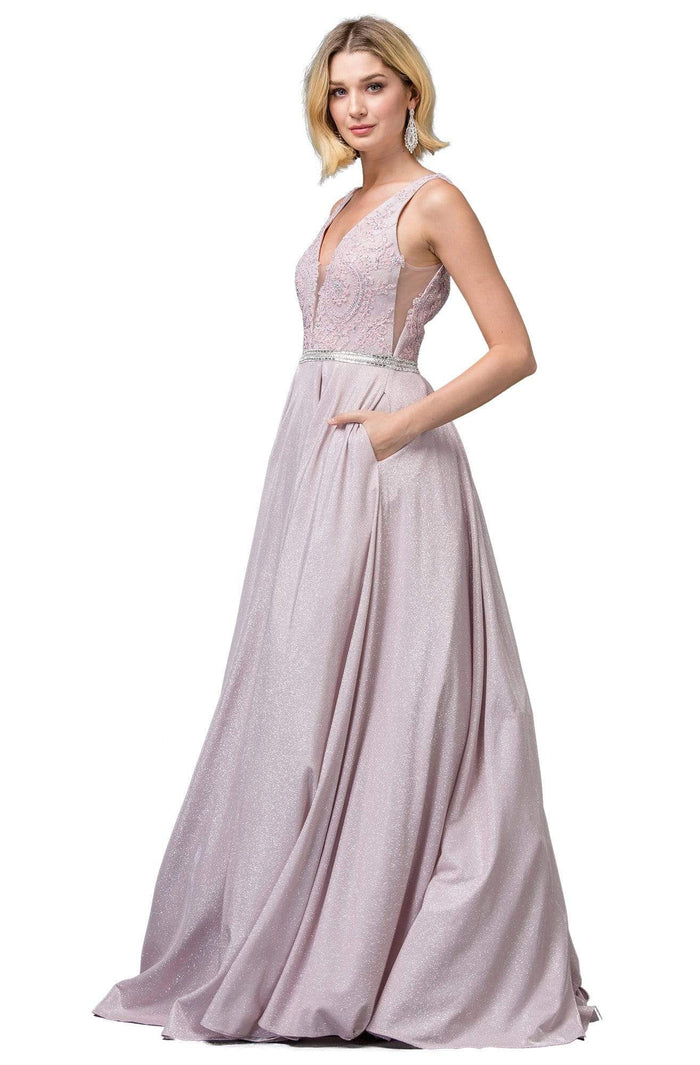 Dancing Queen - 2880 Embroidered Deep V-neck Ballgown Evening Dresses XS / Blush