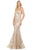 Dancing Queen - 2901 Embellished Deep V-neck Trumpet Dress Prom Dresses XS / Gold