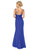 Dancing Queen - 2905 V Neck Double Strap High Slit Fitted Prom Gown Evening Dresses