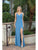 Dancing Queen - 2905 V Neck Double Strap High Slit Fitted Prom Gown Evening Dresses XS / Dusty Blue