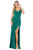 Dancing Queen - 2905 V Neck Double Strap High Slit Fitted Prom Gown Evening Dresses XS / Green