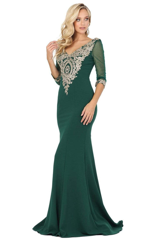 Dancing Queen - 2911 Lace Appliqued V Neck Mermaid Prom Dress
