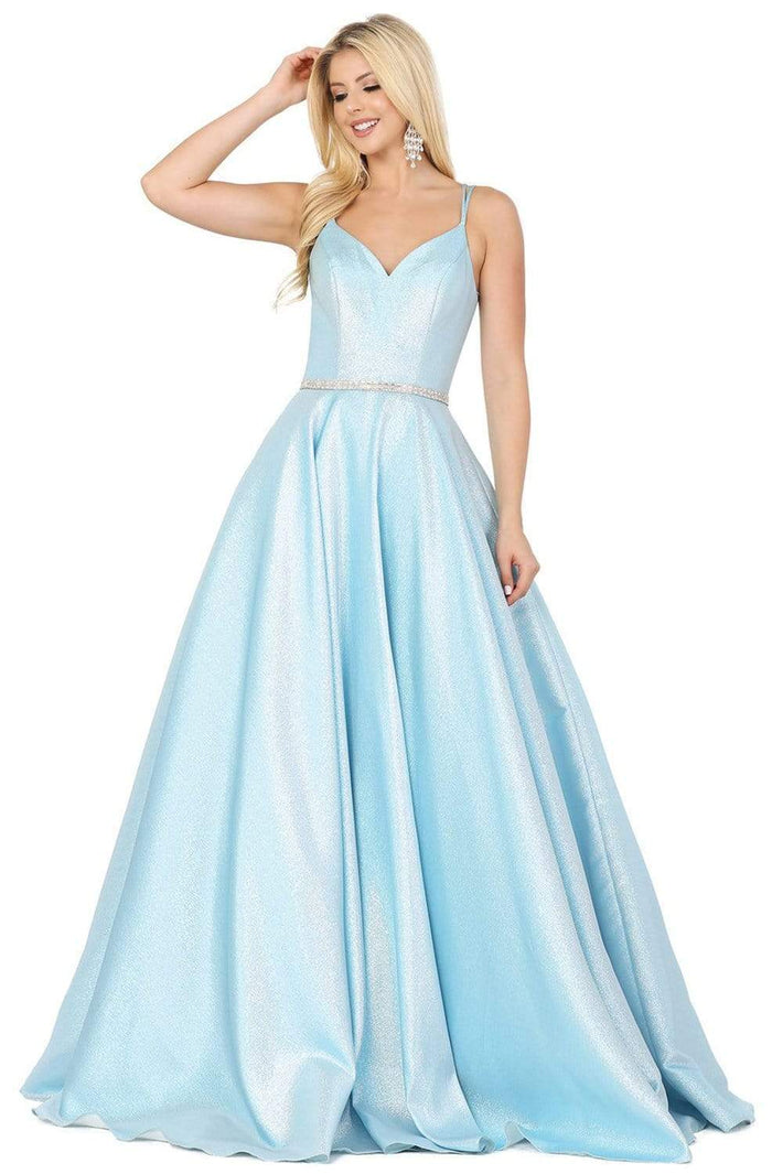 Dancing Queen - 2958 Sleeveless Crisscross Back A-Line Gown Prom Dresses XS / Aqua