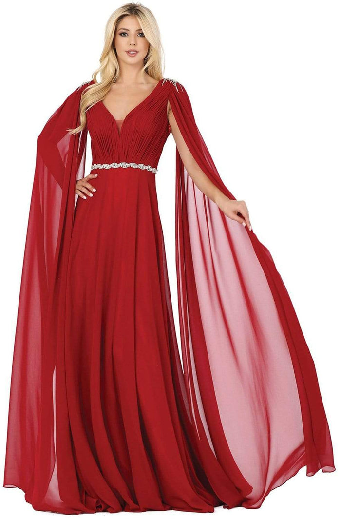 Dancing Queen - 2991 Embellished Plunging V-neck A-line Gown Prom Dresses XS / Burgundy