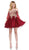 Dancing Queen - 3001 Cold Shoulder Gold Lace Applique Cocktail Dress Special Occasion Dress XS / Burgundy