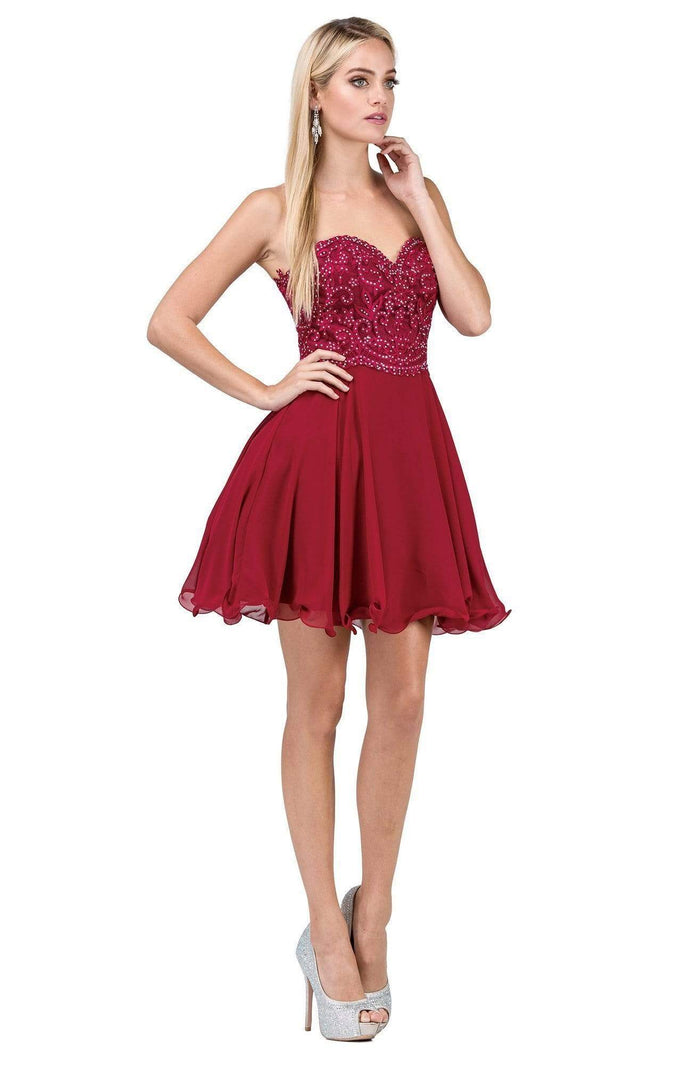 Dancing Queen - 3005 Strapless Sweetheart Neckline Fit and Flare Cocktail Dress - 1 pc Burgundy In Size 3XL Available CCSALE 3XL / Burgundy