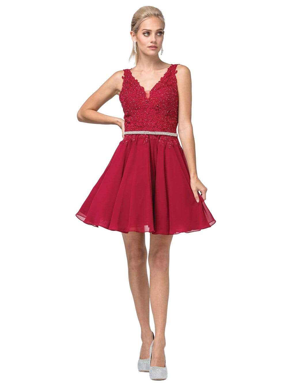 Dancing Queen - 3011 Plunging V-Neck Lace Bodice Homecoming Dress Couture Candy Dancing Queen - 3011 Plunging V-Neck Lace Bodice Homecoming Dress Couture Candy