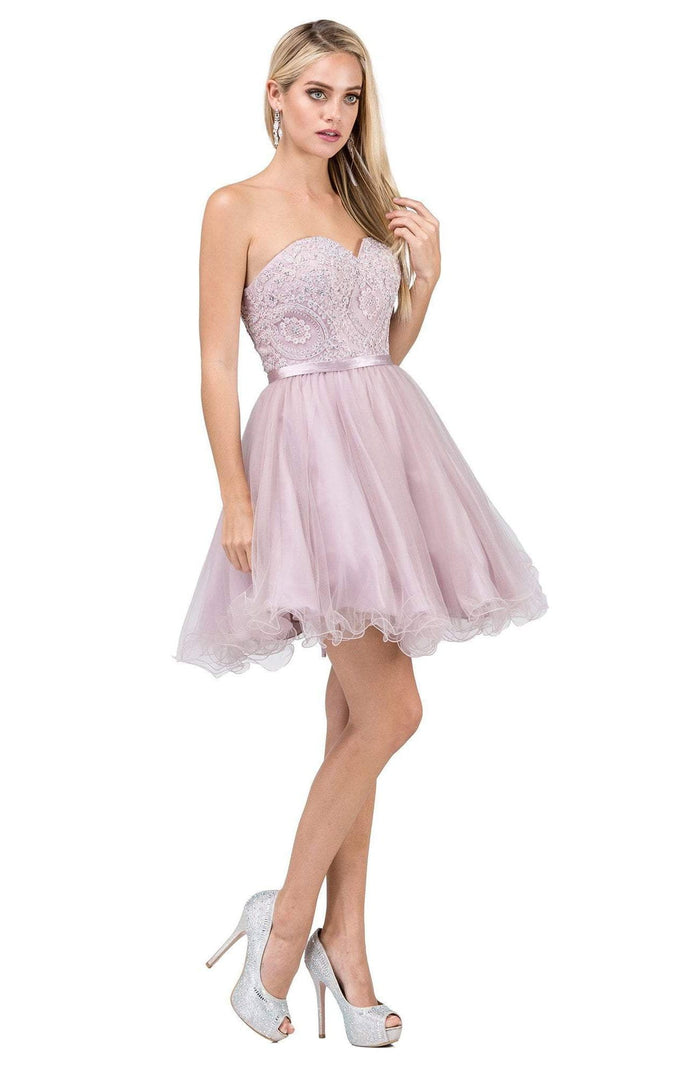 Dancing Queen - 3014 Strapless Embellished Sweetheart Homecoming Dress Special Occasion Dress XS / Dusty Pink