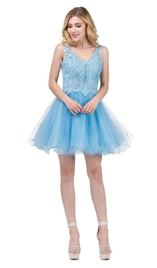 Dancing Queen - 3022 Lace Embroidered V Neck Cocktail Dress - 1 pc Sky Blue In Size 3XL Available CCSALE 3XL / Sky Blue
